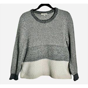 Madewell Womens Sweater L White Black Gray Knit Colorblock Gradient Cotton Blend